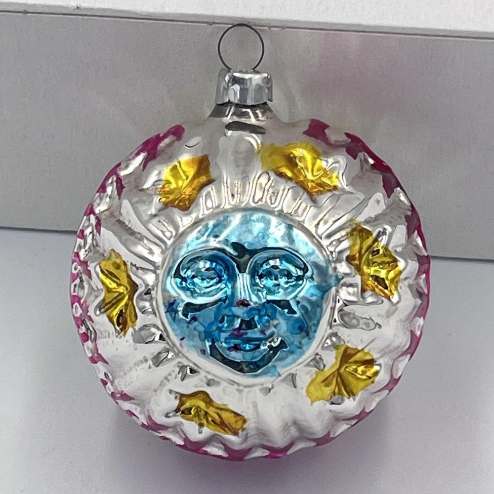 VTG Mercury Glass West German Double Sided Moon Sun Ornament Hand Painted - Picture 2 of 7